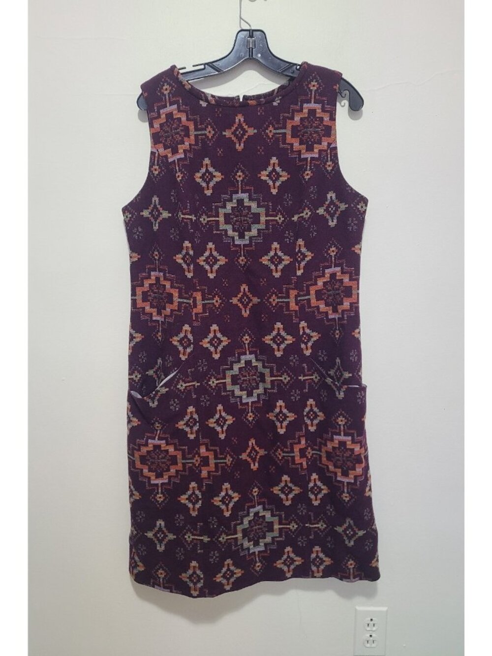 Pendleton for Anthropologie southwestern Aztec wool shift dress burgundy size 14